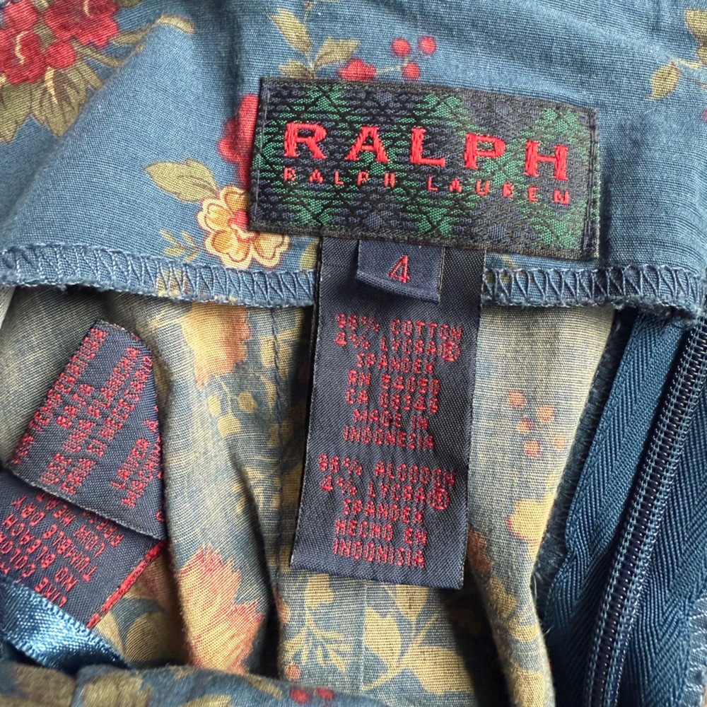 Ralph Lauren Blue Mini Babydoll Dress with Red Floral Print - Picture 6 of 13